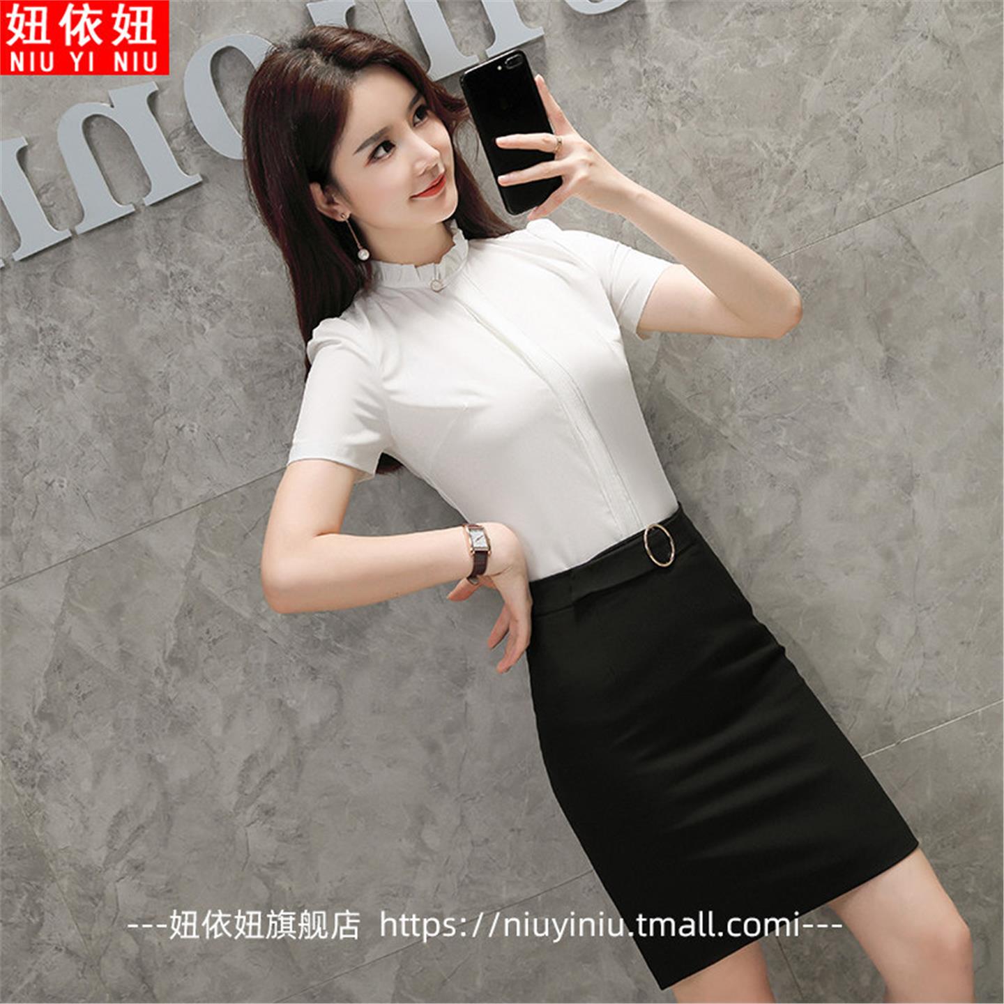 职业白色衬衫女立领雪纺短袖衬衣2026夏季新款显瘦洋气工作服上衣