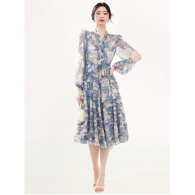 真丝碎花连衣裙女气质长裙子