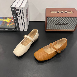 法式复古软皮玛丽珍鞋女2026春方头浅口单鞋一字带平底鞋晚晚鞋潮