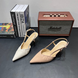法式尖头高跟鞋女2026夏季新款气质拼接细跟后空单鞋时尚包头凉鞋