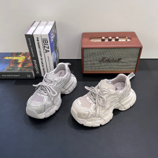 小个子厚底女鞋 春拼接休闲运动鞋 女2026新款 ins风复古炸街老爹鞋