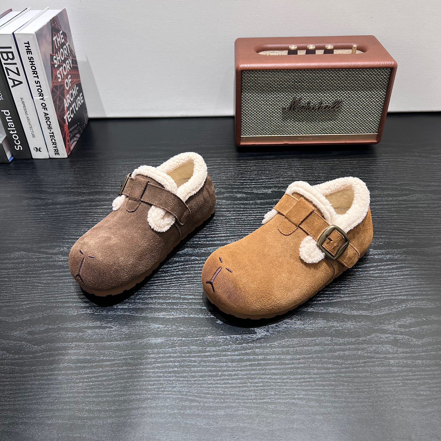 复古加绒勃肯鞋女2025秋冬季外穿真皮保暖棉鞋圆头一脚蹬毛毛单鞋