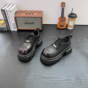 2025冬新款厚底增高休闲单鞋大头jk小皮鞋布洛克乐福鞋女鞋子潮流