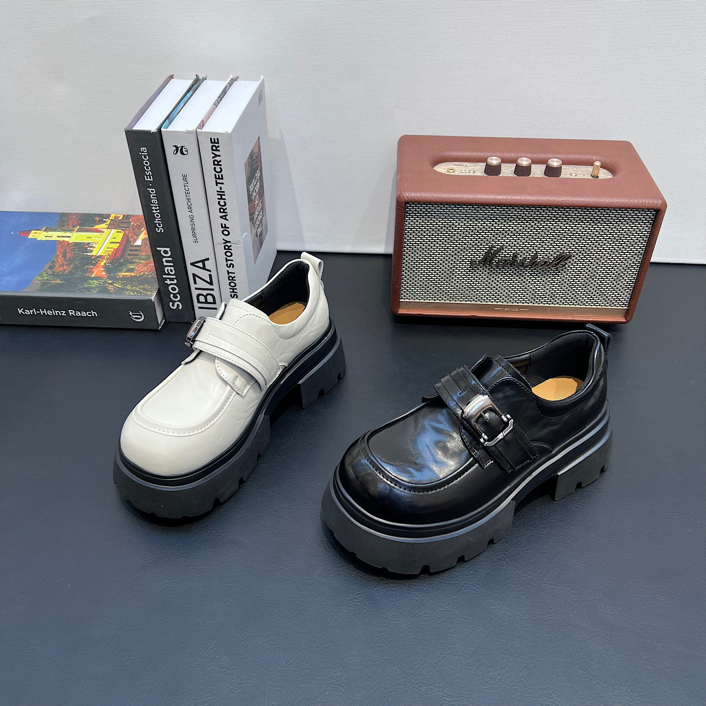 欧货厚底乐福鞋女2026春季新款圆头小个子粗跟单鞋一脚蹬英伦女鞋