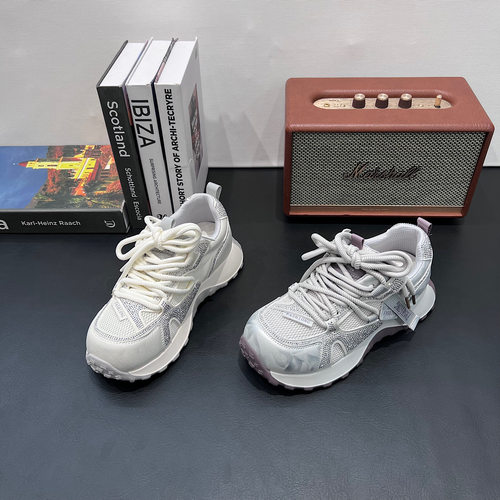 欧货爆款厚底网面水钻阿甘鞋女2026春款百搭时尚休闲老爹鞋运动鞋