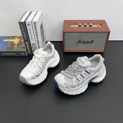 欧货厚底绑带街拍老爹鞋女2026年春季新款休闲运动透气网面单鞋潮