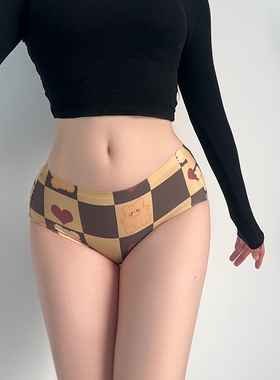 原创纯欲性感甜美冰丝少女内裤纯棉裆无痕ins风凉感透气格子小熊