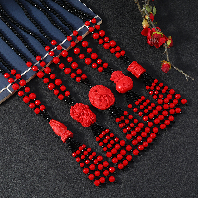 复古中国风红朱砂毛衣链配饰女
