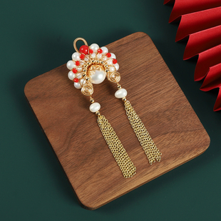 新中式珍珠刀马旦脸谱胸针小众设计感高档气质别针原创国风配饰女