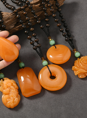 民族风禾木蜜蜡项链无事牌毛衣链