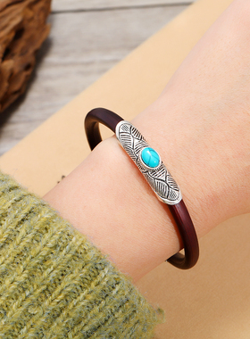 西藏鸡血藤手镯男女款无节民族风