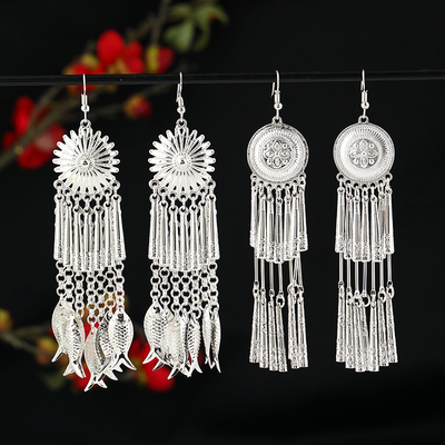 民族风双层苗银云南度假耳环
