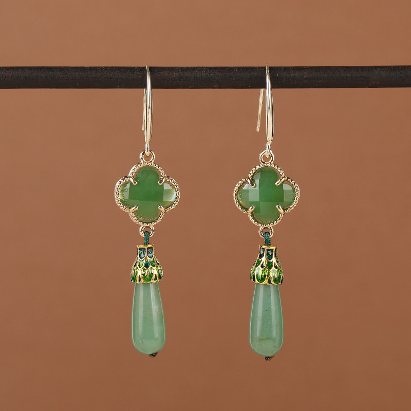 简约古风四叶草东陵玉耳环新中式高级感气质耳坠复古风旗袍配饰女,饰品/流行首饰/时尚饰品新,耳环,淘宝优惠券,粉丝福利购,淘宝优惠卷