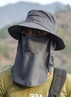 JOZOZ防晒帽子男士款钓鱼夏季渔夫帽户外登山遮脸防紫外线遮阳帽