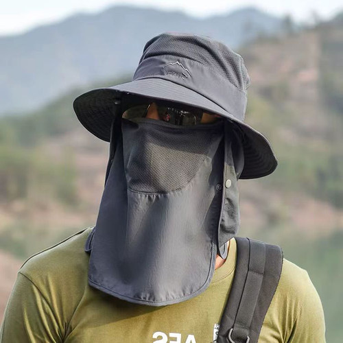 JOZOZ防晒帽子男士款钓鱼夏季渔夫帽户外登山遮脸防紫外线遮阳帽