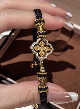 2026金刚十字杵手工编织手绳小众设计高级感复古风黑金色日常百搭