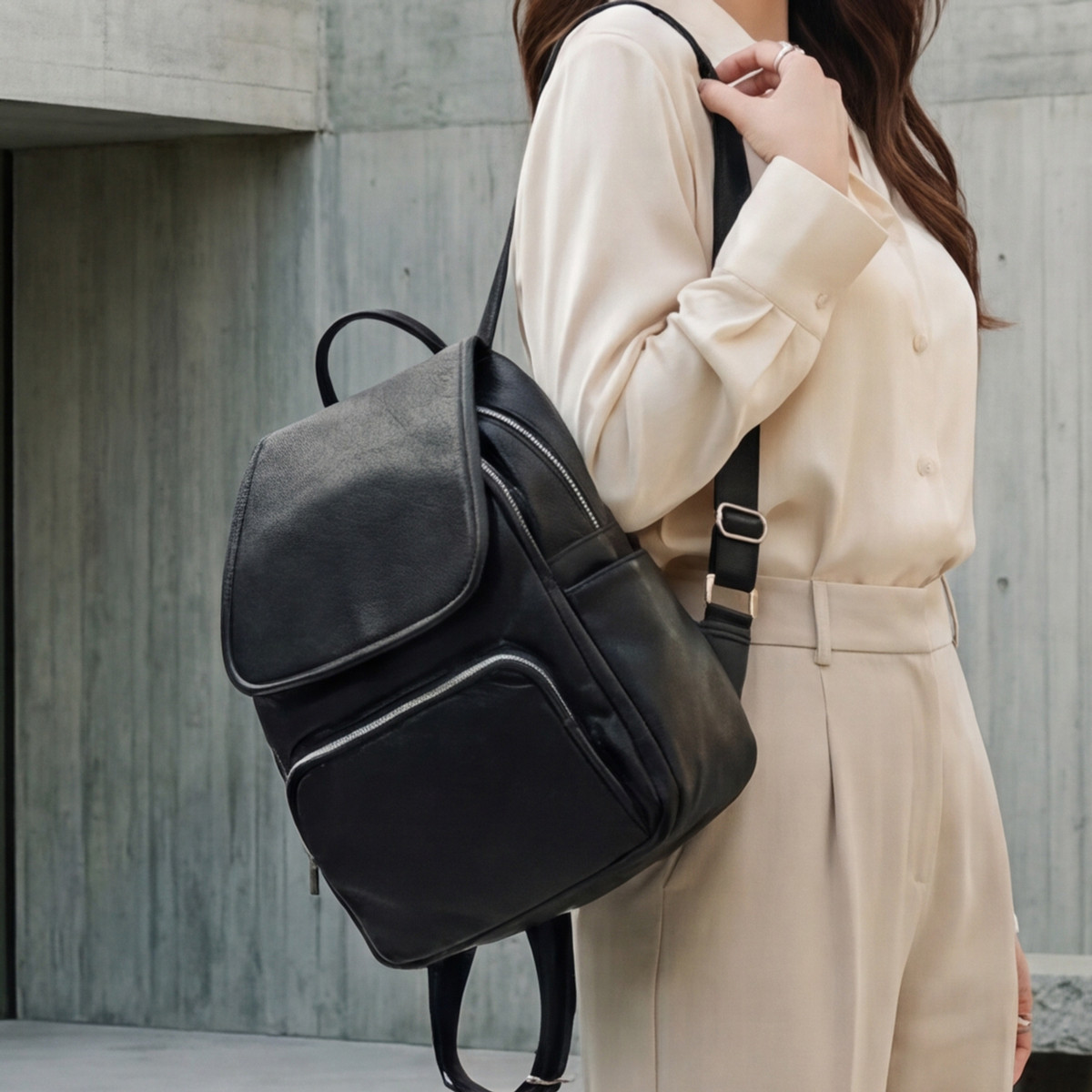 复古风黑色双肩包女2026新款大容量软皮通勤背包时尚中年妈妈书包