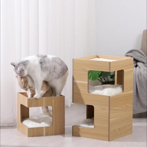 木质宠物猫窝四季通用猫房子创意板式猫台猫窝一体实木猫爬架