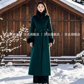 收腰显瘦保暖气质过膝超长款 墨绿毛呢外套女冬季 高端韩版 呢子大衣