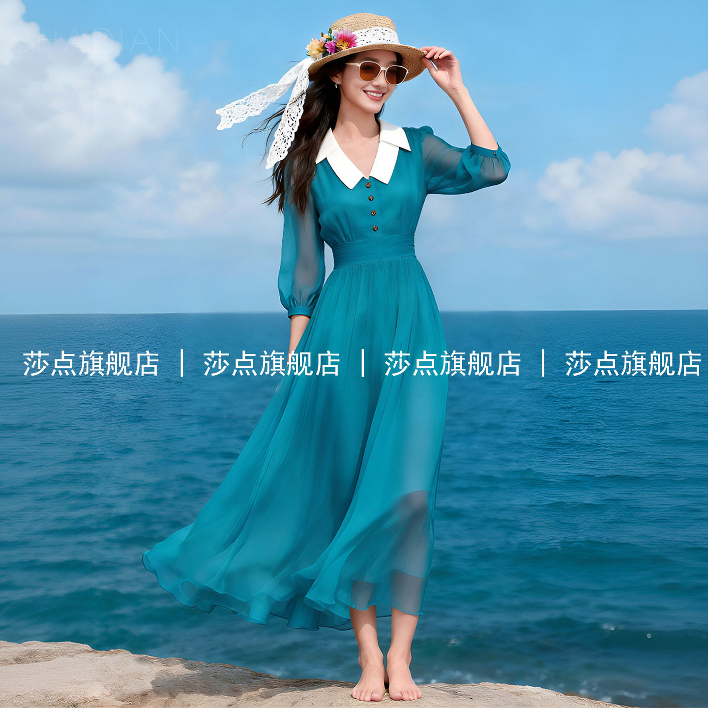 薄纱连衣裙女夏大摆型长款雪纺