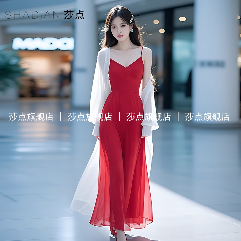 莎点休闲洋气时尚套装女2025新款套装裙气质吊带连衣裙长裙两件套