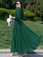 2026 Summer new seven-quarter sleeve solid color dress, long ankle-length chiffon skirt, beach vacation dress thumbnail 6