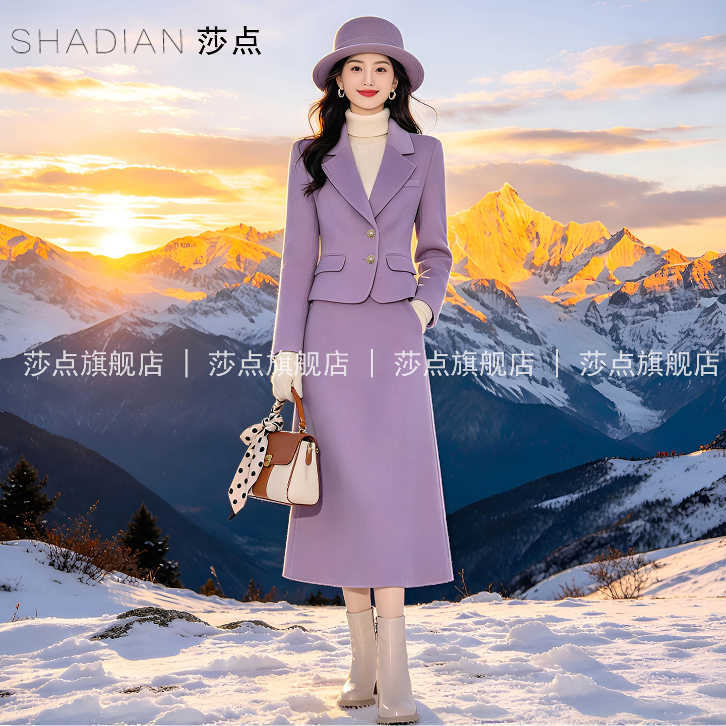 紫色休闲西装套装裙女秋冬