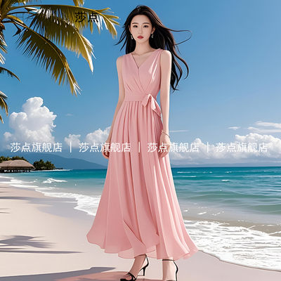 无袖吊带连衣裙女夏气质收腰长裙