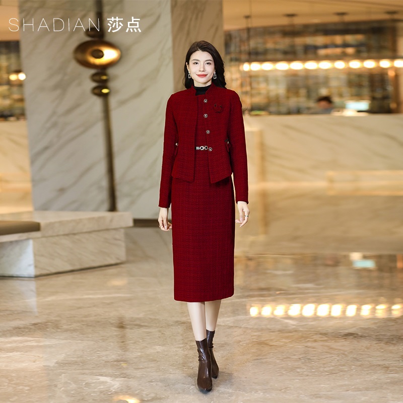 莎点毛呢两件套套装裙