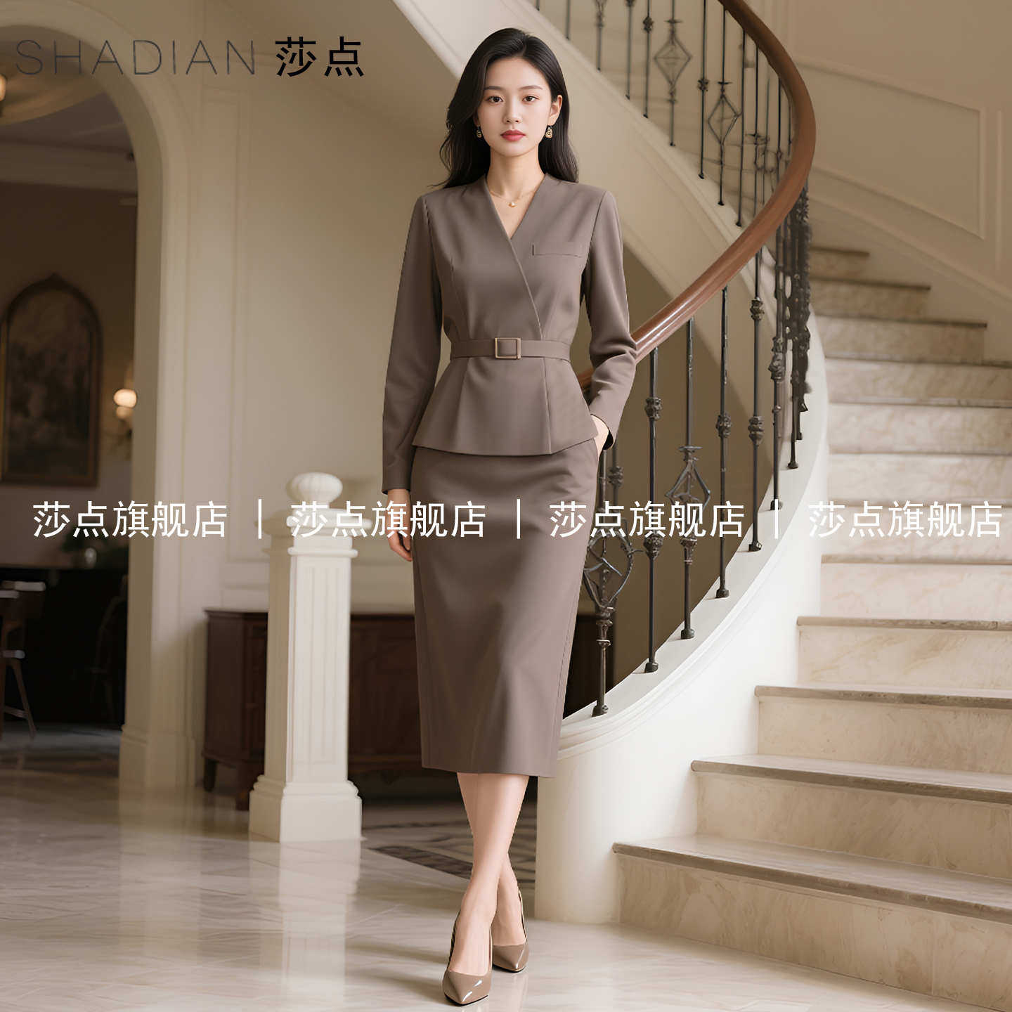 卡其色西装外套套装女2025秋季新款气质一整套裙子两件套职业裙装