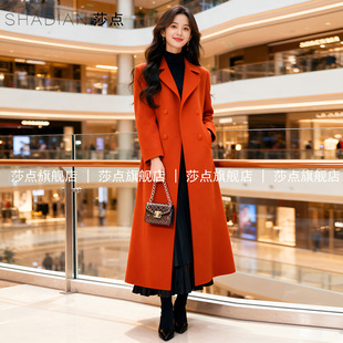 桔色双排扣西装领呢子大衣女冬加厚中长款2025新款毛呢外套高级感