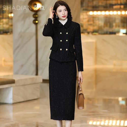 莎点黑色显瘦气质套装