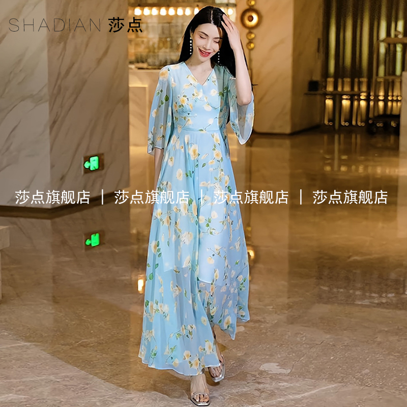 薄纱连衣裙女夏收腰气质碎花裙
