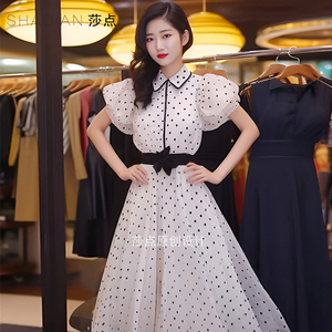 时尚法式名媛风波点连衣裙2026新款女春秋高端精致茶歇长款裙子