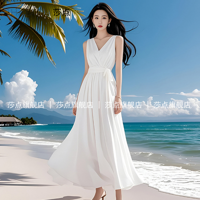 白色薄纱连衣裙女夏2025新款