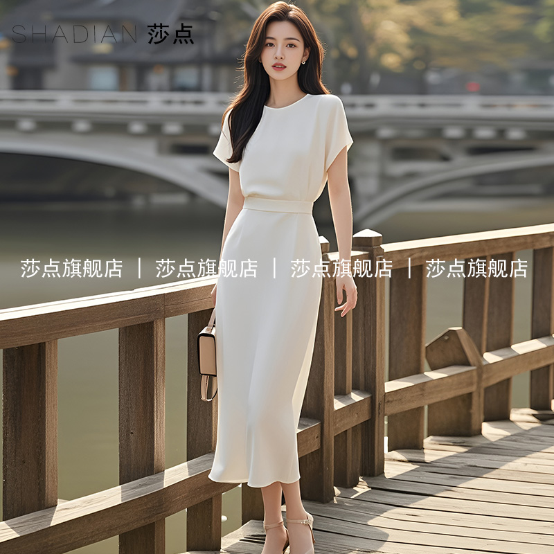 白色连衣裙女夏收腰气质裙子薄纱收腰雪纺长裙显身材高级感礼服裙