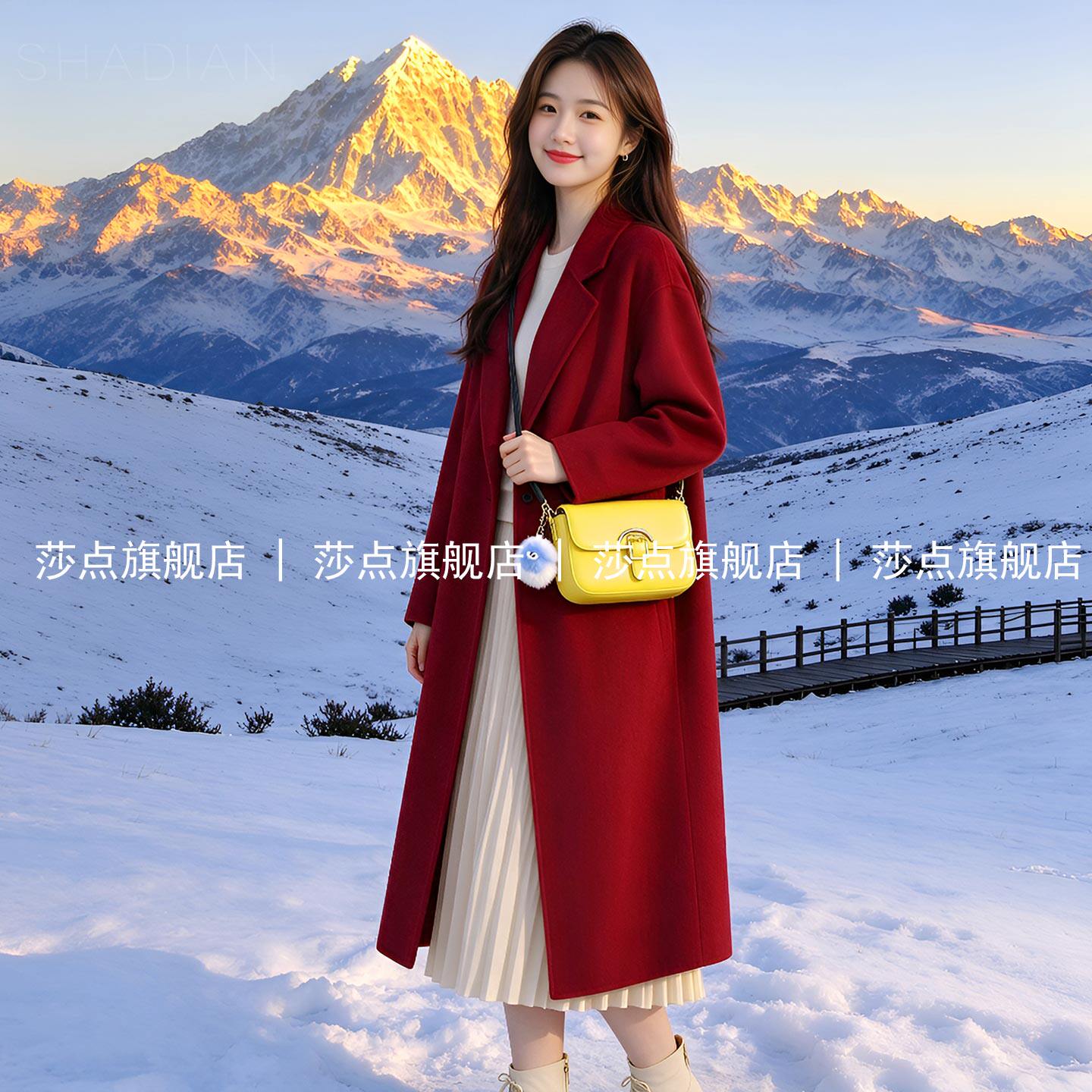 红色单排扣毛呢外套女冬加厚