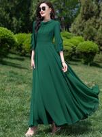 2026 Summer new seven-quarter sleeve solid color dress, long ankle-length chiffon skirt, beach vacation dress thumbnail 2