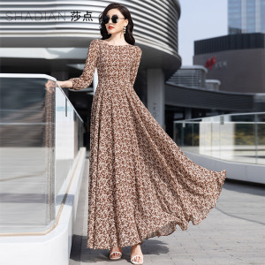 碎花连衣裙女2026夏季新款法式仙女裙长袖雪纺大摆裙显瘦过膝长裙