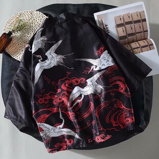 日系复古浮世绘道袍开衫和服男女中国风大码宽松七分袖衬衣外套潮