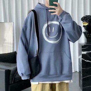 秋季新款笑脸情侣卫衣男连帽宽松学生衣服潮ins韩版潮流休闲外套