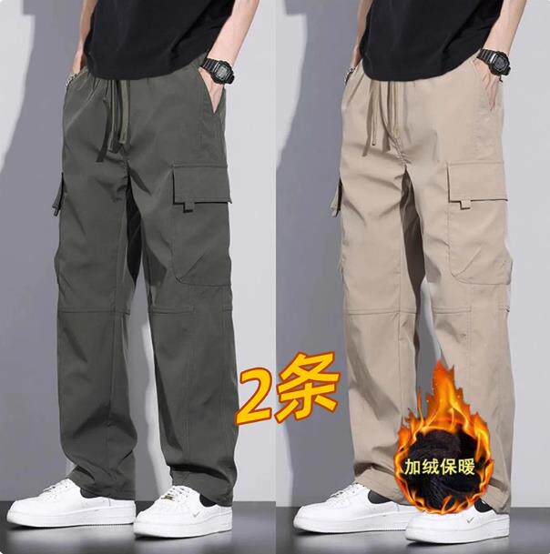 秋冬加绒工装裤男士宽松直筒大码直筒冲锋裤耐磨耐脏劳保工作长裤