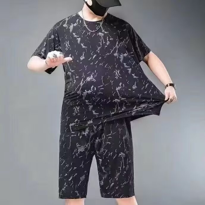 大码冰丝套装男胖子休闲短袖短裤