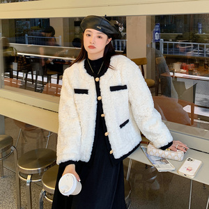 小香风羊羔毛外套女2023秋冬新款气质高级感小个子加厚羊羔绒棉服图片