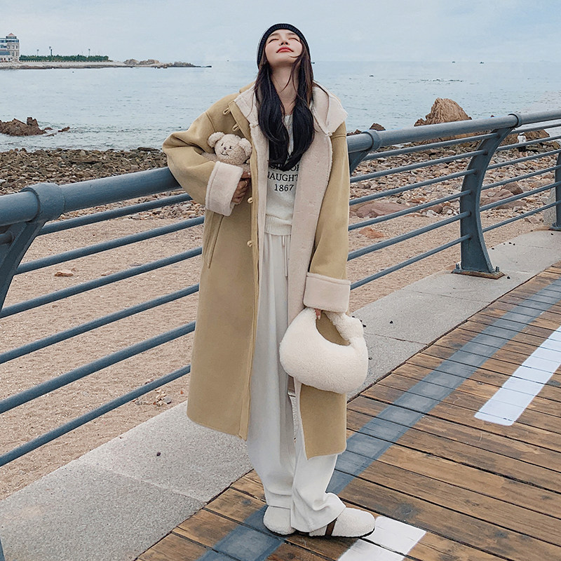 新款麂皮绒皮毛一体羊羔毛长款2738307P205298,女装毛呢外套,浙宝273