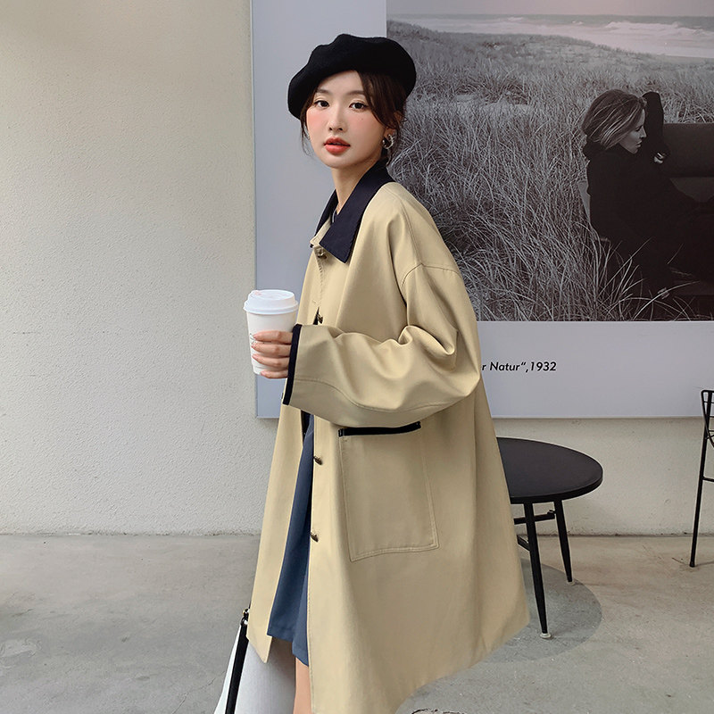 现货秋装个性拼接休闲中长款风衣273-2223P145控208,女装风衣,浙宝273