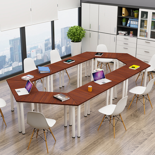 包邮 梯形会议桌创意六边形桌培训桌组合拼接简约现代办公桌