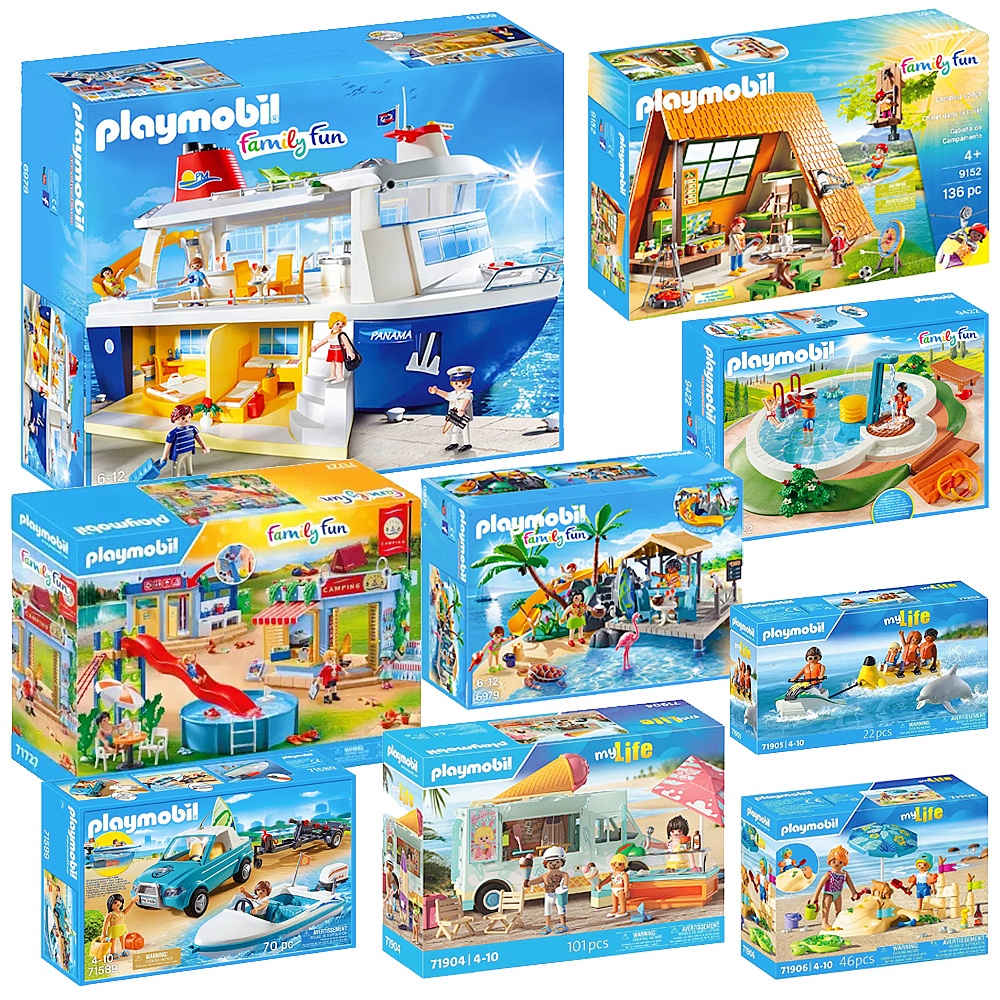 摩比世界playmobil露营房车沙滩船玩水滑梯过家家送儿童生日礼物