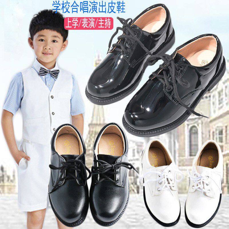 男童黑白色皮鞋儿童演出鞋学院
