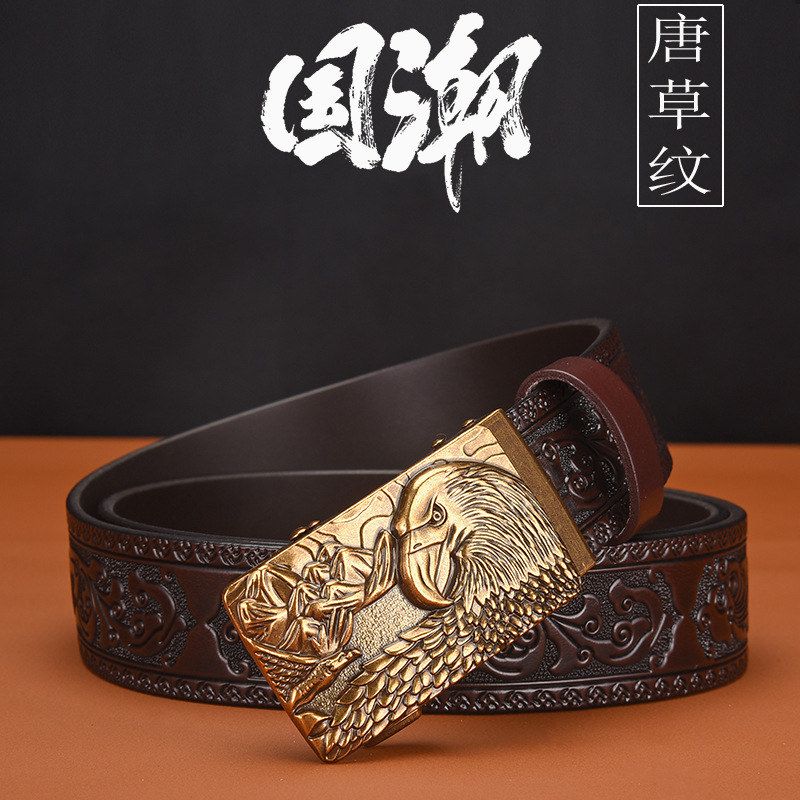 跨境新款真皮牛皮腰带男士鹰头